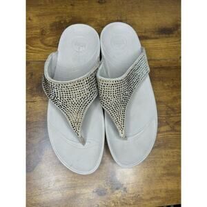 Fit Flop Womens Flare 2 Tan Rhinestone Slip On Wedge Thong Sandals Size 10